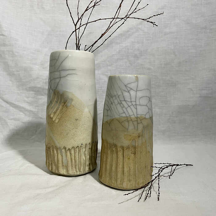 Amanda Thorpe Crackle and Dry glaze vases stoneware ceramic Australian artist Town & Country Gallery Gippsland
