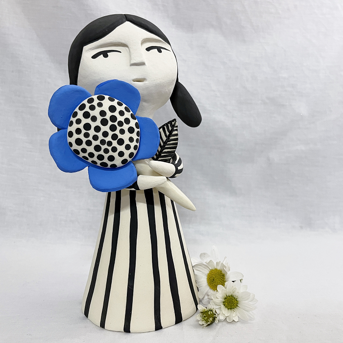 Ann Maree Gentile Blue flower girl hand-built ceramics Australian artist Town & Country Gallery Gippsland