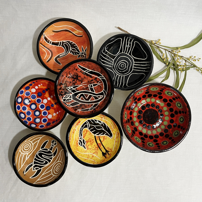 BNYM Indigenous design - ceramic bindi bindi bowls Australian aboriginal art Town & Country Gallery Gippsland