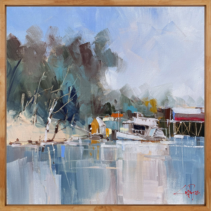 Craig Penny At Echuca acrylic on canvas with oak frame Australian artist Town & Country Gallery Gippsland