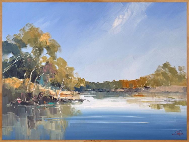 Craig Penny Bend on the Murray acrylic on canvas with oak frame Australian artist Town & Country Gallery Gippsland
