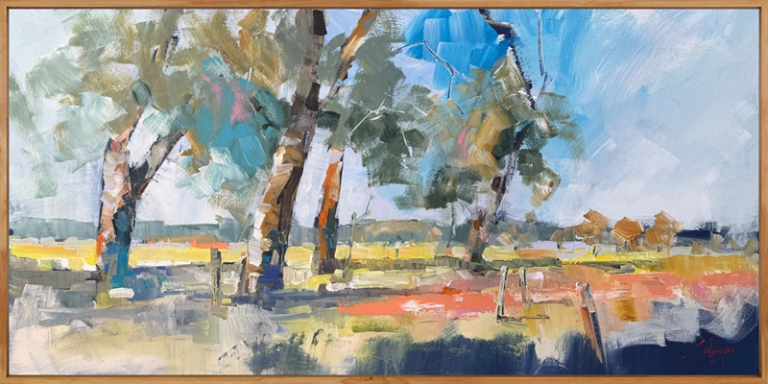 Craig Penny Summer crop, Wimmera acrylic on canvas with oak frame Australian artist Town & Country Gallery Gippsland