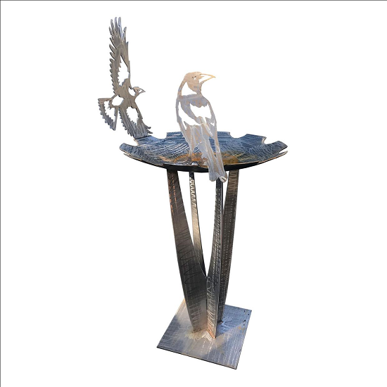 Darren Gilbert Magpie Bird Bath metal Australian sculpture artist Town & Country Gallery Gippsland