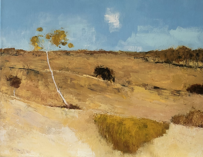Emma Niehof End of Summer, Lysterfield mixed media on stretched canvas Australian landscape artist Town & Country Gallery Gippsland