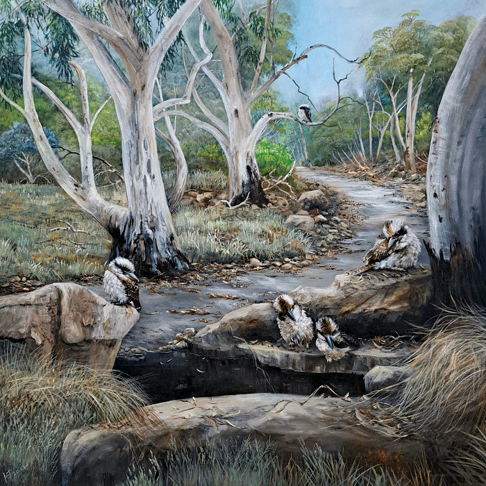 Helena Coltman Kookaburras Australian artist Town & Country Gallery Yarragon Gippsland