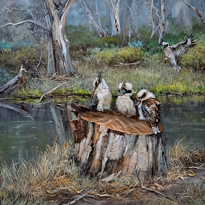 Helena Coltman Kookaburras in the Bush Australian artist Town & Country Gallery Gippsland