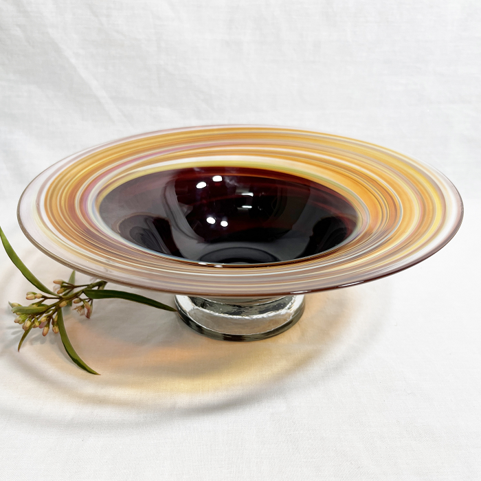 James McMurtrie Glass bowl - small amber brown Australian artist hand blown glass Town & Country Gallery Gippsland