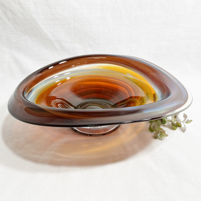 James McMurtrie Glass bowl - small amber white brown Australian artist hand blown glass Town & Country Gallery Gippsland