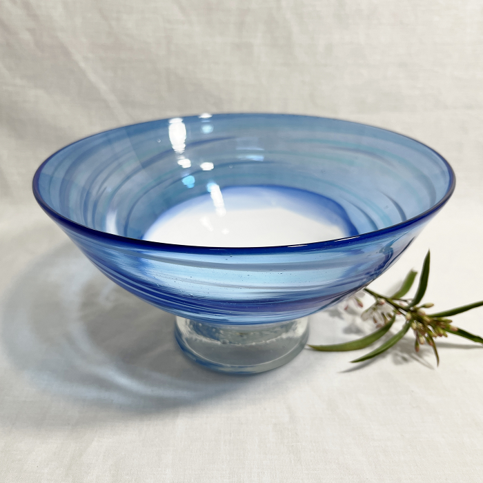 James McMurtrie Glass bowl - small blue white Australian artist hand blown glass Town & Country Gallery Gippsland