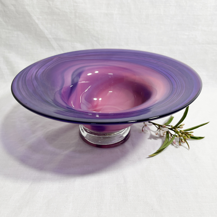 James McMurtrie Glass bowl - small purple pink Australian artist hand blown glass Town & Country Gallery Gippsland