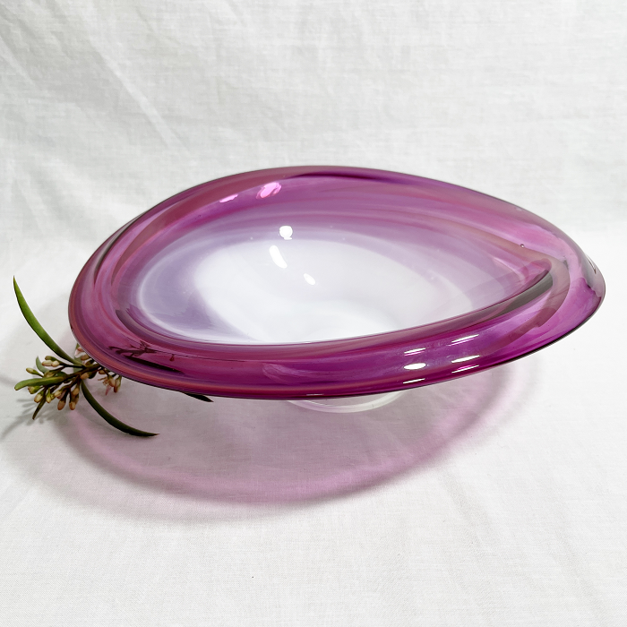 James McMurtrie Glass bowl - small purple white Australian artist hand blown glass Town & Country Gallery Gippsland