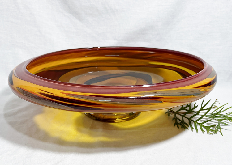 James McMurtrie Glass large bowl - amber burgundy brown Australian artist Town & Country Gallery Gippsland