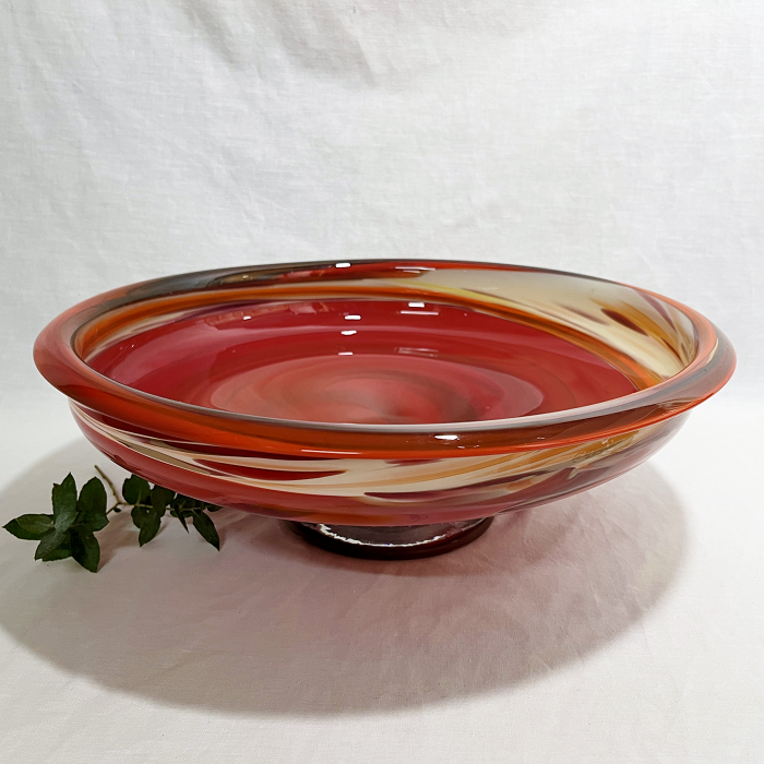 James McMurtrie Large glass bowl - red orange brown handblown glass Australian artist Town & Country Gallery Gippsland