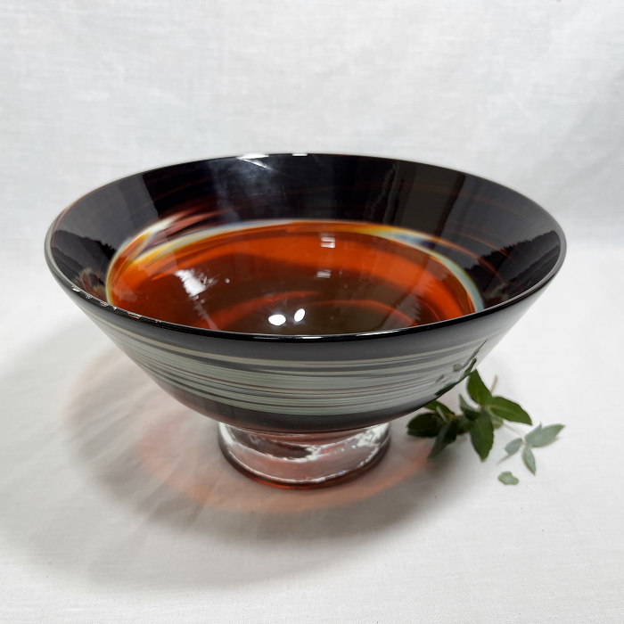 James McMurtrie Small conical glass bowl - brown amber handblown glass Australian artist Town & Country Gallery Gippsland