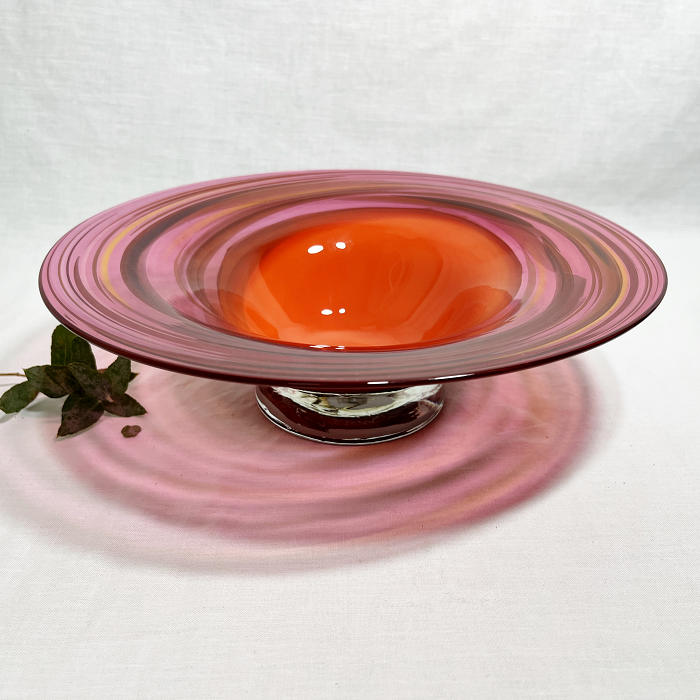 James McMurtrie Small glass bowl - orange pink handblown glass Australian artist Town & Country Gallery Gippsland