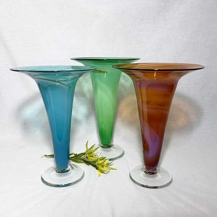 James McMurtrie Small glass trumpet vases Australian artist Town & Country Gallery Yarragon Gippsland