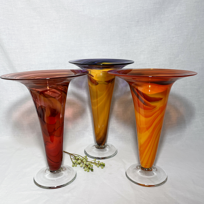 James McMurtrie Small glass trumpet vases Australian artist Town & Country Gallery Yarragon Gippsland