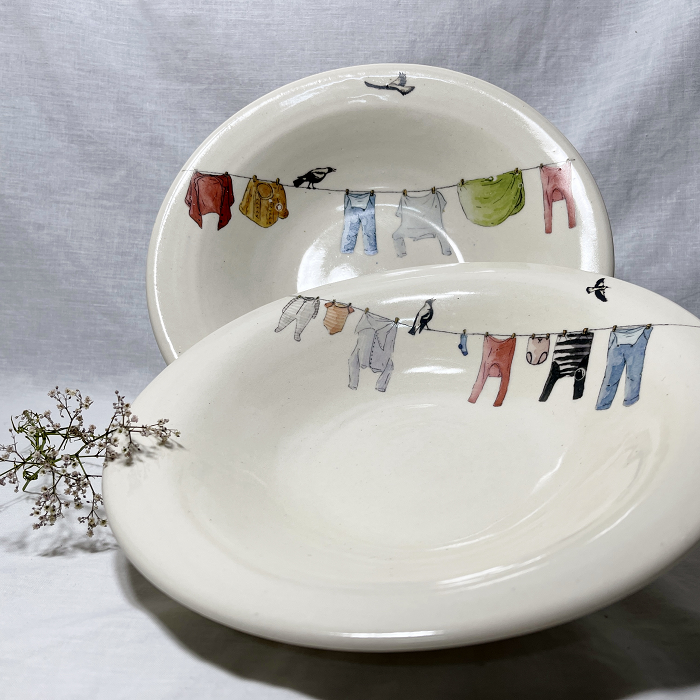 Jessie Pittard washing day series large bowls Australian ceramic artist Town & Country Gallery Yarragon Gippsland