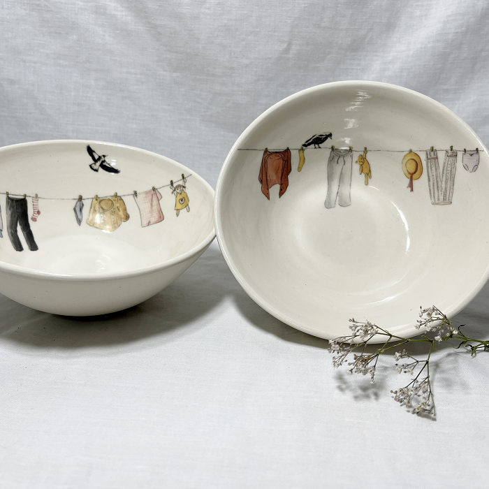 Jessie Pittard washing day series soup bowls Australian ceramic artist Town & Country Gallery Yarragon Gippsland