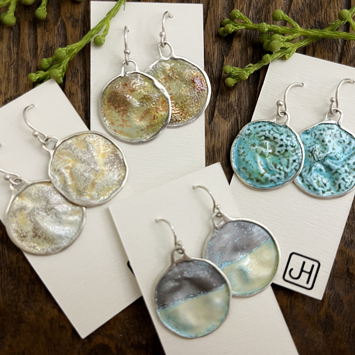 Jill Hermans Round drop earrings Australian Jewellery artist, Town & Country Gallery, Gippsland