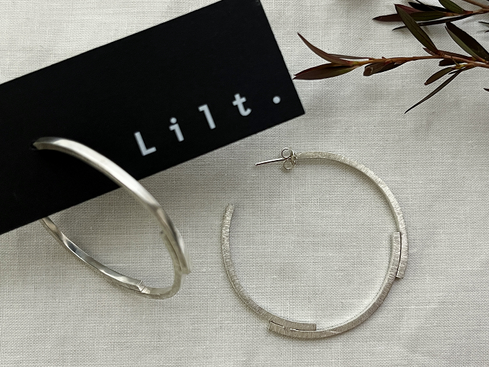 Lilt jewellery sterling silver large geometric textured hoop stud earrings