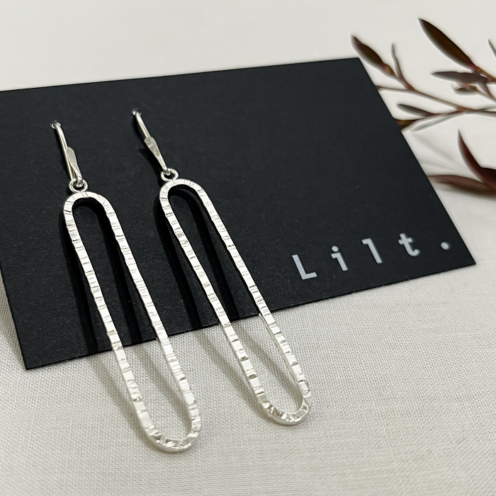 Lilt jewellery sterling silver textured oblong hook earrings