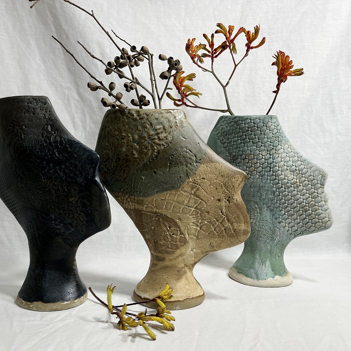 Lisa Timms-Stevens Goddess Vases Letum Matuta Nascia Australian ceramic artist