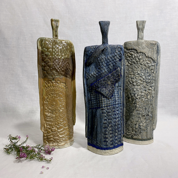 Lisa Timms Stevens Goddess Vases Orbona, Sulis, Libera Australian ceramics artist Town & Country Gallery Yarragon Gippsland