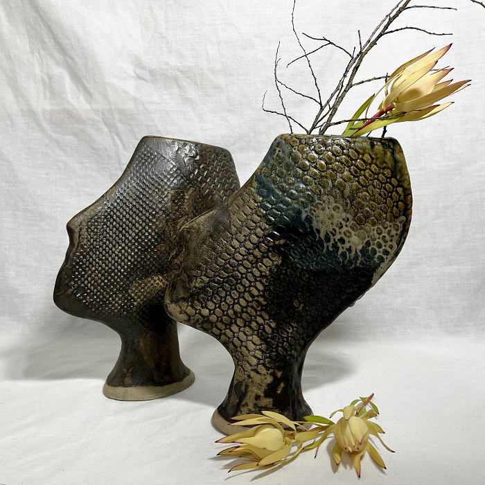 Lisa Timms Stevens Goddess vases Nona and Patelana Australian ceramic artist Town & Country Gallery Yarragon Gippsland