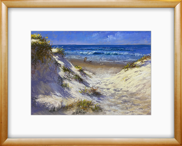 Lyn Mellady Summer beach track pastel artwork 27x39cm frame 50x61cm Australian artist Town & Country Gallery Gippsland