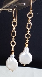 Lynn Walsh Baroque Earrings coin pearls with 14k gold overlay Gippsland Town & Country Gallery Yarragon Australian Jewellery Artist