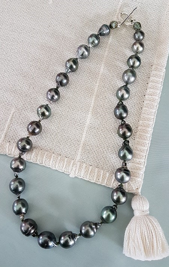 Lynn Walsh Black Baroque Pearl Knotted Silk Cord Necklace