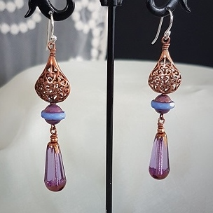 Lynn Walsh Czech glass drops & Czech Saturn beads with filigree Gippsland Town & Country Gallery Yarragon Australian Jewellery Artist