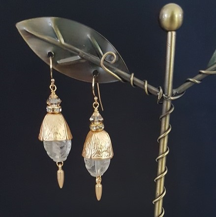 Lynn Walsh Pewter natural qtz CZ crystals 14k GF hooks Earrings Gippsland, Australian Jewellery Artist, Town & Country Gallery