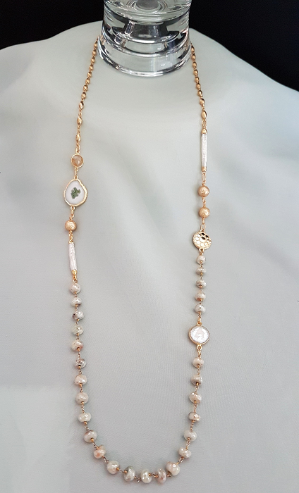 Lynn Walsh Stones Gold and Pearls Necklace