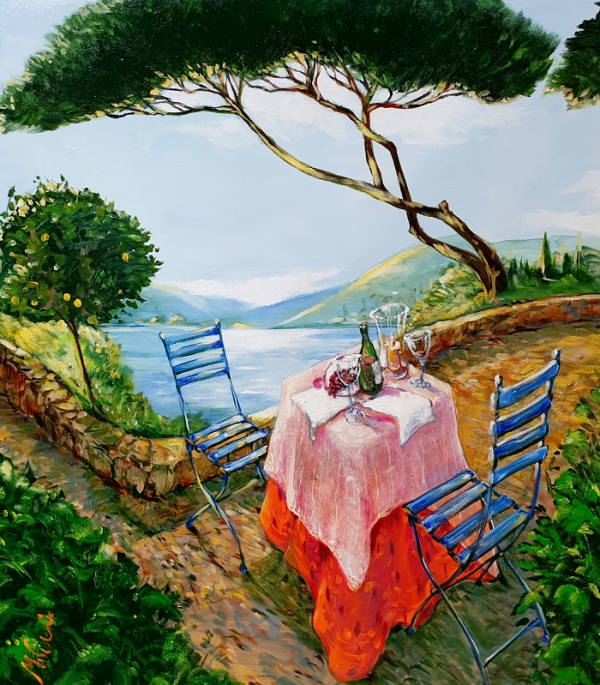Marek Wilinski Lunch by the Lemon tree acrylic on canvas