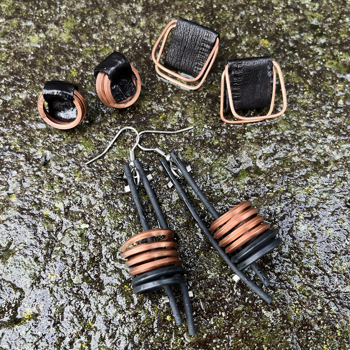 Marija Bajovska Eel skin copper PVC earrings $125 per pair Australian jewellery