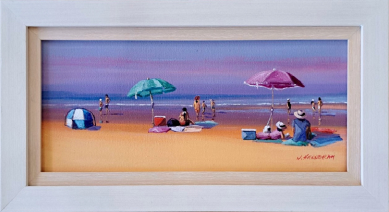 Mary Hennekam A sultry day - at the beach oil on board framed Australian artist Town & Country Gallery Gippsland