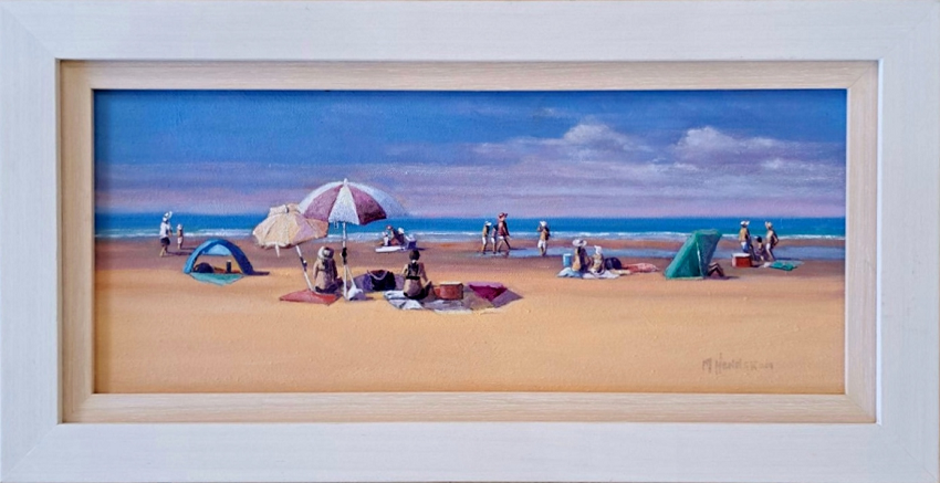 Mary Hennekam Clouds approaching - at the beach oil on board framed Australian artist Town & Country Gallery Gippsland