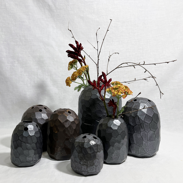 Minna Graham Faceted bud vases Australian ceramic artist Town & Country Gallery Gippsland