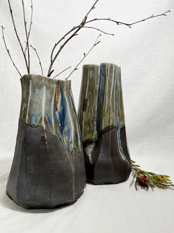 Minna Graham Forest Mountain altered vases Australian ceramic artist Town & Country Gallery Gippsland