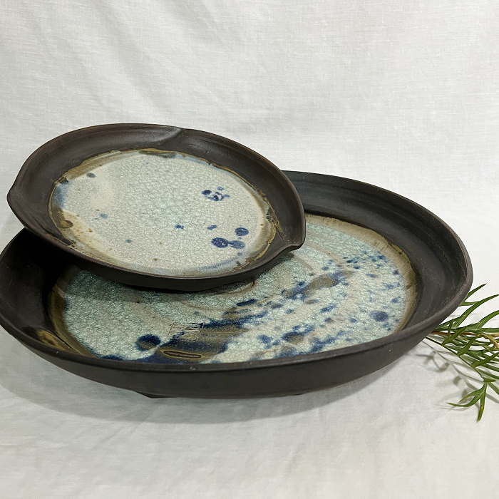 Minna Graham Hand thrown ceramic platters ash glaze Australian ceramic artist Town & Country Gallery Gippsland