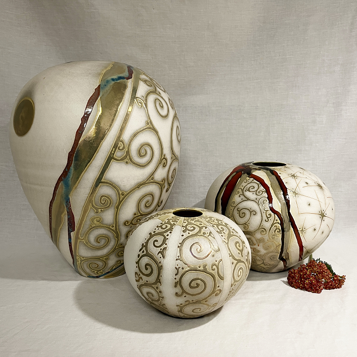 Neil Boughton Raku lustre vases Australian ceramic artist Town & Country Gallery