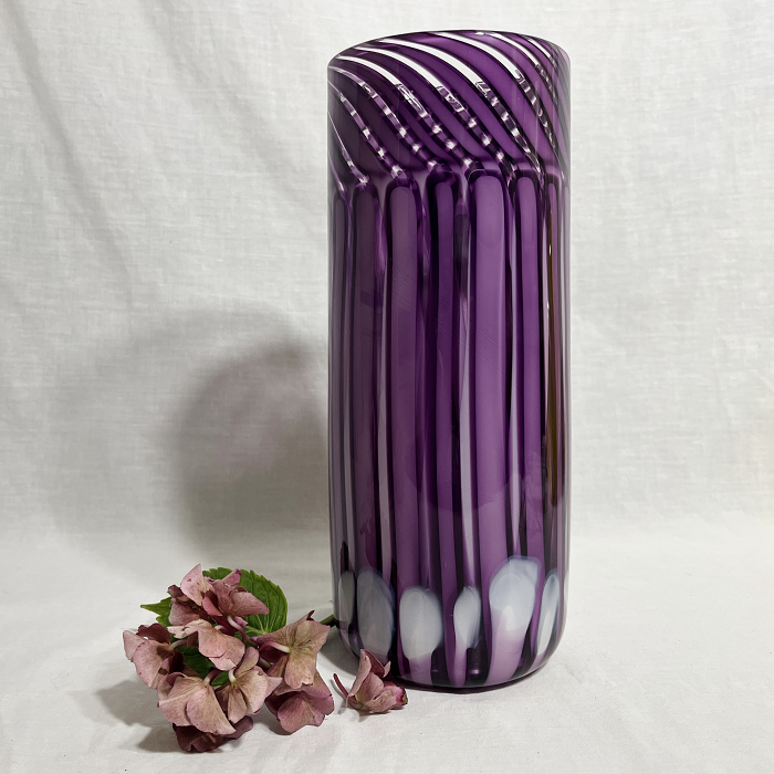 Patrick Wong Glass cane vase -purple Australian artist Town & Country Gallery Gippsland