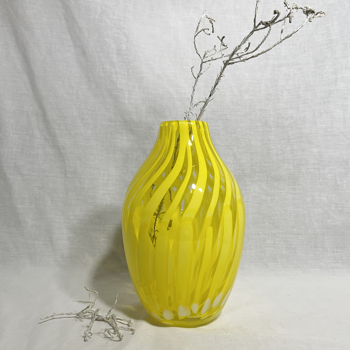 Patrick Wong Glass cane vase - yellow Australian artist Town & Country Gallery Gippsland