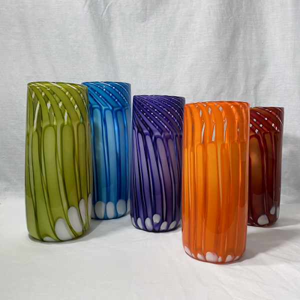 Patrick Wong handblown glass Tall cane vases