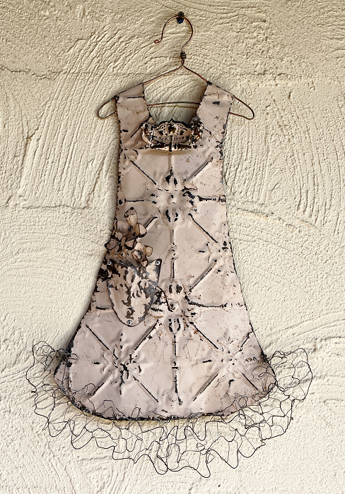 Regina Dudek Frock with frill recycled pressed tin and wire