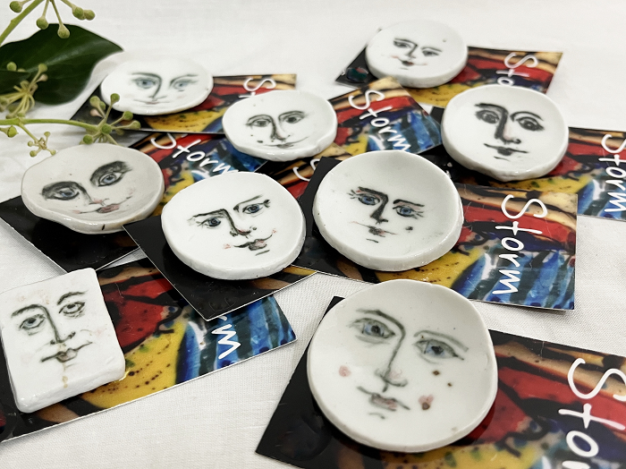 Susan Storm Face brooches handcrafted porcelain Australian ceramic artist Town & Country Gallery Yarragon