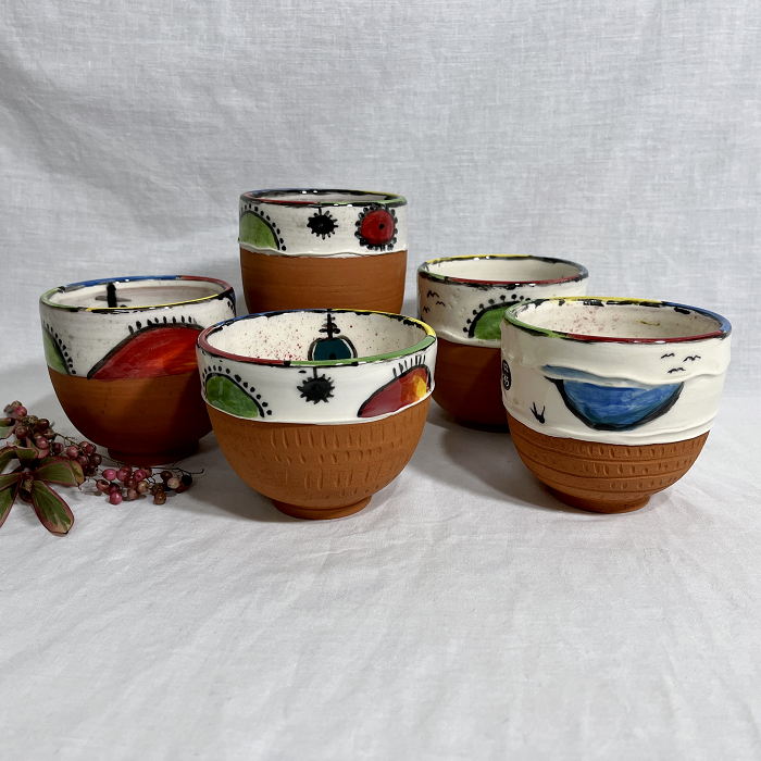 Susan Storm Story cups Australian pottery artist Town & Country Gallery Gippsland