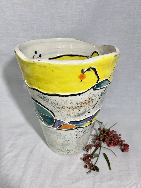 Susan Storm Story vase - tall Australian pottery artist Town & Country Gallery Gippsland